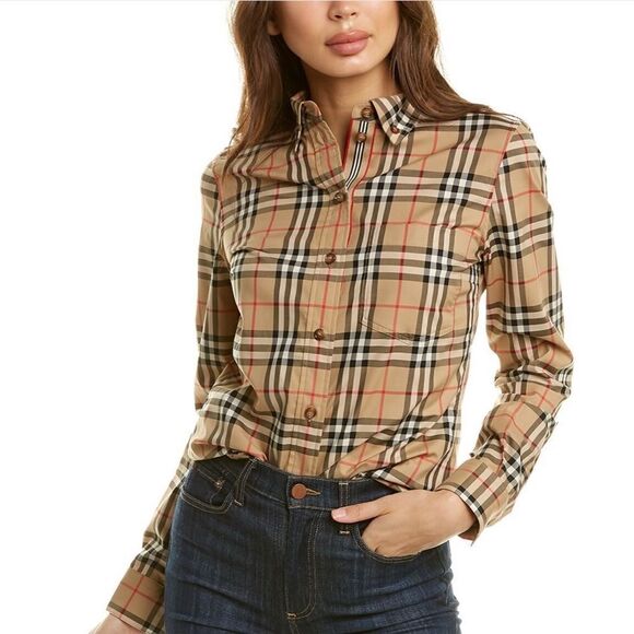Burberry Blouse Button-Down Collar Vintage Check Shirt 10 New NWOT - Picture 1 of 11